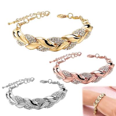 Bracciale Foglie Bracciale Intarsiato con Strass Bracciale Link con Design Foglia Scintillante Gioielli da Donna per Feste Appuntamenti Idee Regalo