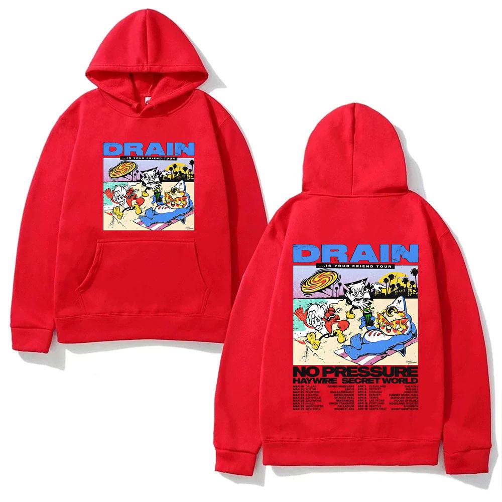

DRAIN Band IS YOUR FRIEND TOUR 2026 HOODIE Hip Hop Fashion Comfortable Sweatshirt Punk Clothes Harajuku High Quality Pullovers XXXL красный