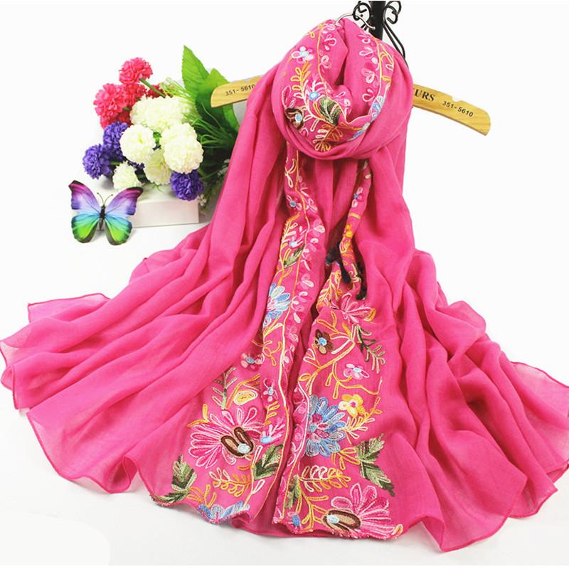 Retro Nepalese Style Ethnic Style Cotton and Linen Embroidered Scarf for Women's Literary Spring  Autumn and Winter Shawl Embroidered Flowers