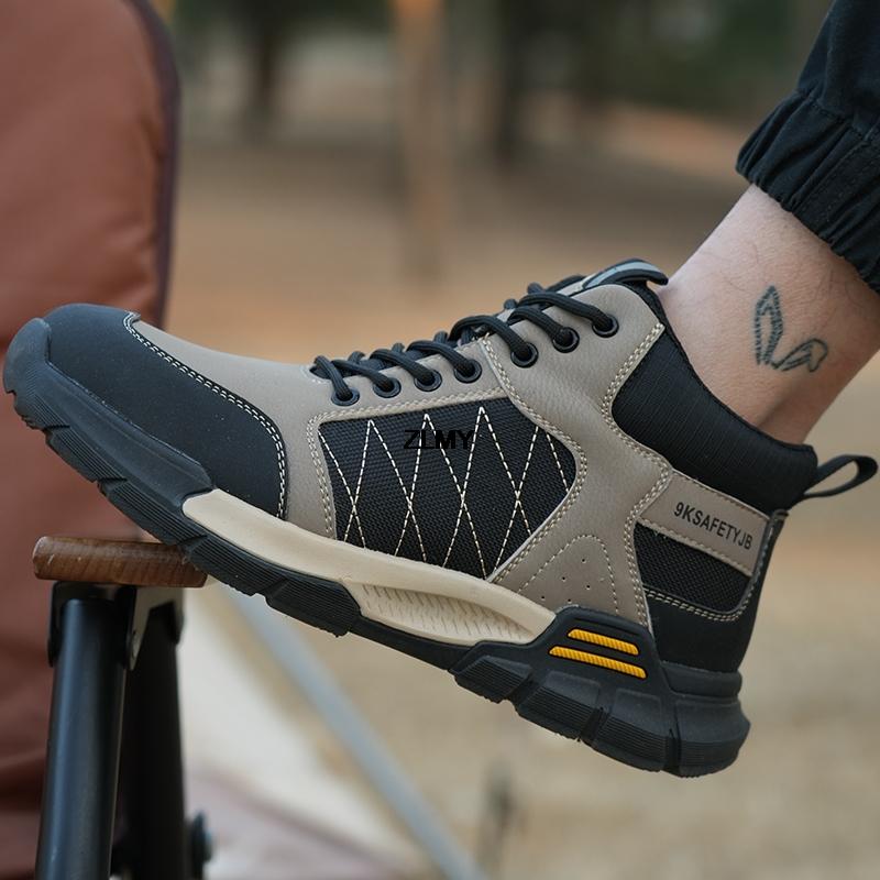 ZLMY Νέα Παπούτσια Ασφαλείας Ανδρικά Με Ατσάλινη Μύτη Μπότες Εργασίας Εξωτερικού Χώρου Αντιδιατρητικά Παπούτσια Εργασίας από Καουτσούκ Ανδρικές Μπότες Ασφαλείας Αντικραδασμικές Κατασκευές
