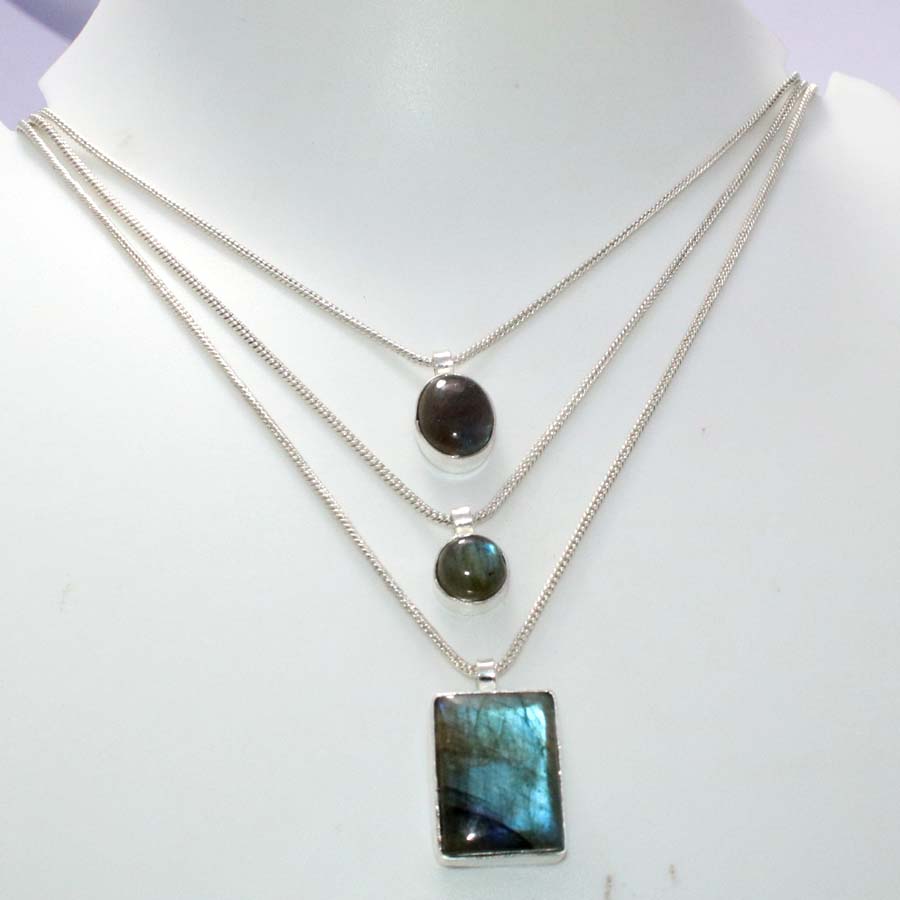 Long Fiery Labradorite Macrame Thread Necklace 16" Timeless Classic Design Z3D61