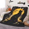 1pc Halloween flannel plush blanket, black cat, moon, bat printed blanket, exquisite Halloween gift blanket