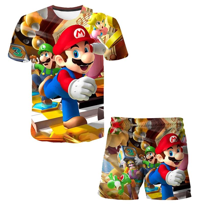 2025 MINISO Dětské oblečení Sady Cosplay Super Mario Trička Šortky 2 ks Obleky Děti Chlapci Dívky Topy Tričko Mario Bros Tričko Kalhoty Oblek