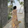 Printed Suspender Halter Bow Japanese Vacation Seaside Dress Feeling Loose Big Skirt Beach Skirt Summer