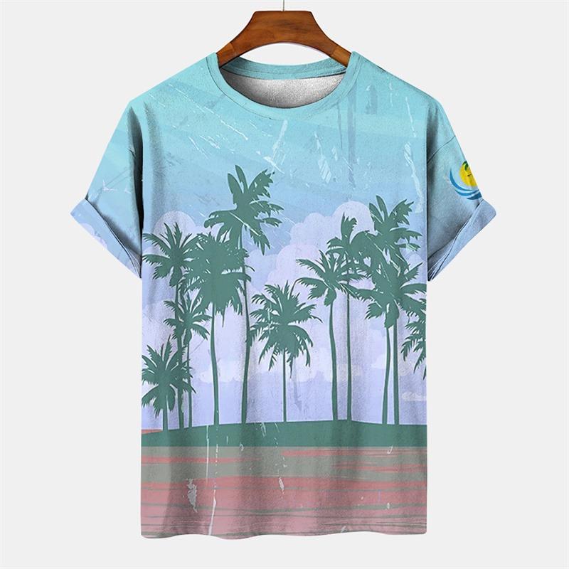 3D Printed Men's Hawaiian Beach T Shirt Summer Casual Short Sleeve Round Neck Tshirts Tops Palm Tree Graphic Tee Shirts