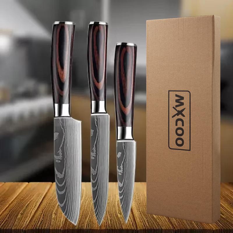 Stainless Steel Kitchen Knife Set Professional Japanese Chef's Knife Fruit Slicing Santoku Knife Damascus Laser Cooking Knife