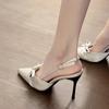 Mode Neue Beliebte Damen Schwarz Beige Spitz Zehenbereich Flacher Ausschnitt Dame Elegant Schleife Stilettos Party Outdoor Dating Mode Große Größe Sandalen