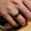 1pc Titanium Steel Fashionable Double Wood Grain Sandwich Ring, Suitable for Daily Wearg