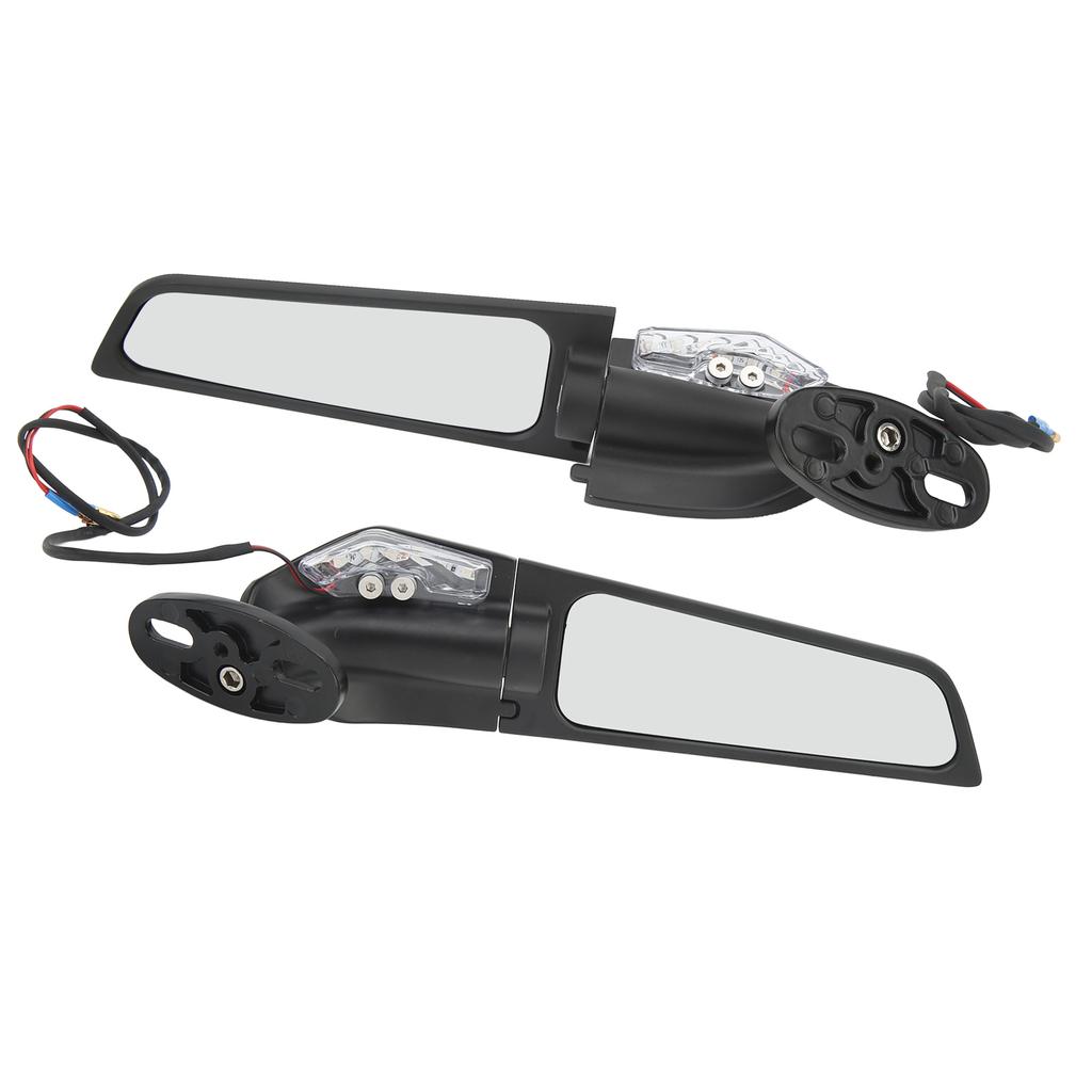 Pair Motorcycle Rearview Mirror Swivel Side Wing Mirror with LED Light 360 Degree Rotatable for