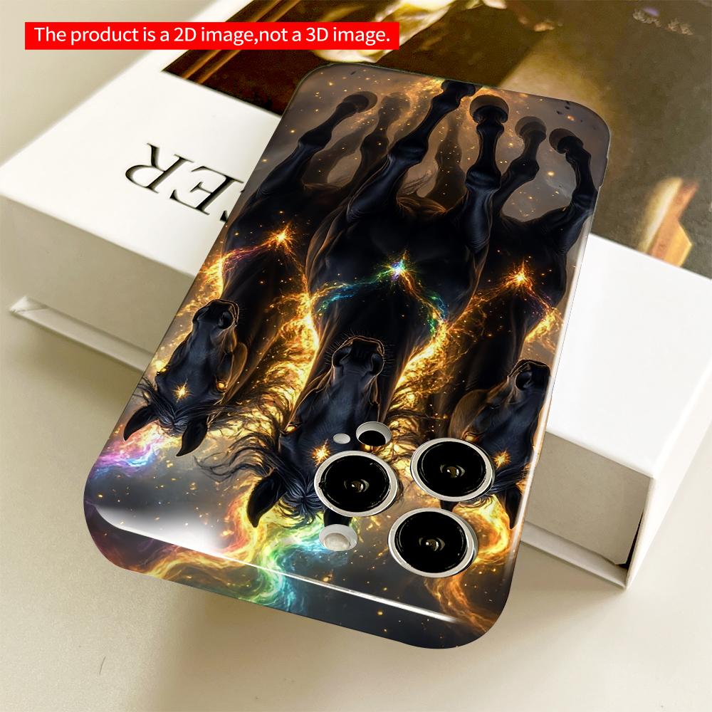 2DFlat Cosmic Black Horses Gallop Through Rainbow Nebula All Inclusive Film Hard Phone Case, Compatible with iPhone 18 Pro Max 17 16 15 14 13 12 11