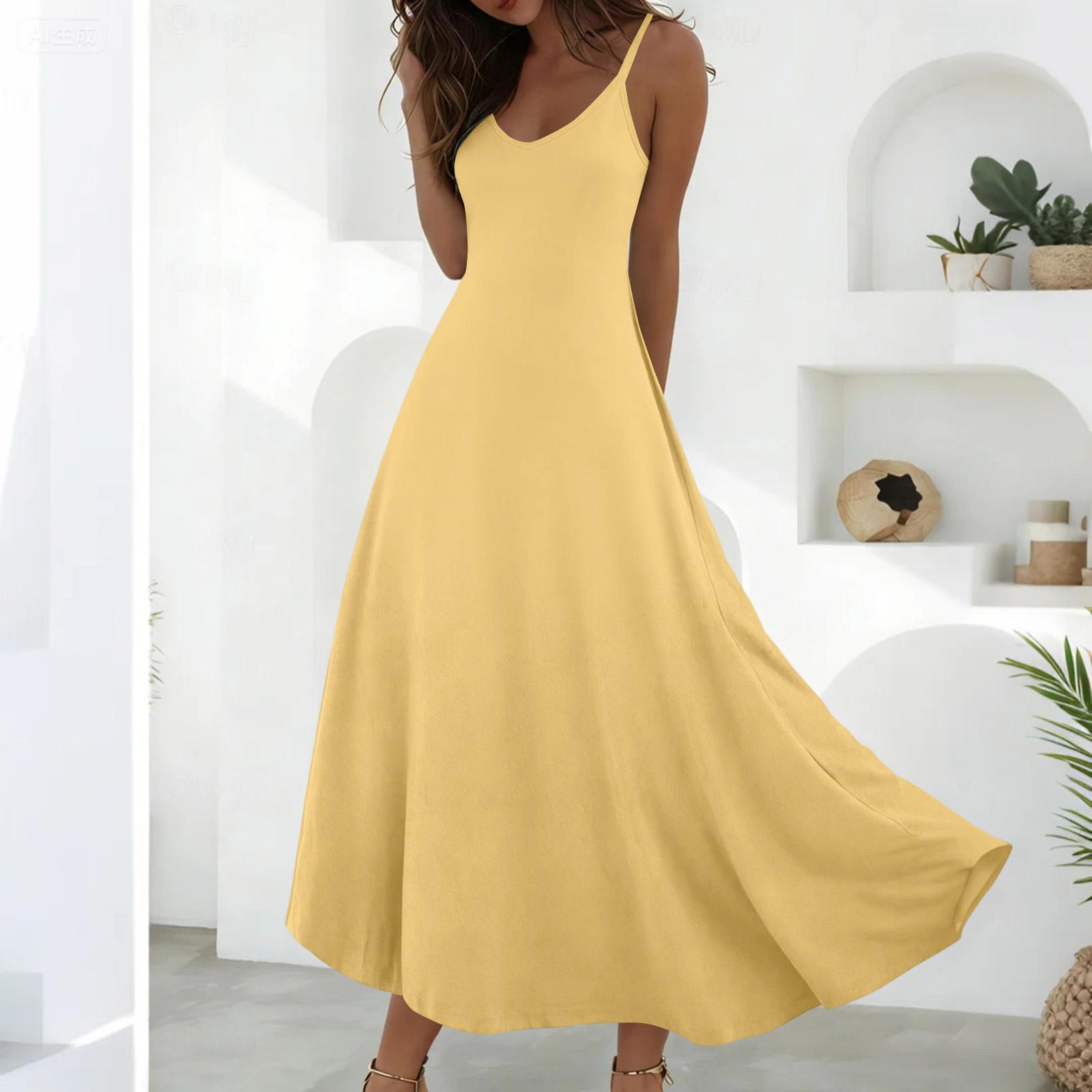 

Summer Dresses For Women Dresses Long Flowy A Line Sleeveless Sundresses With Pockets XL жовтий