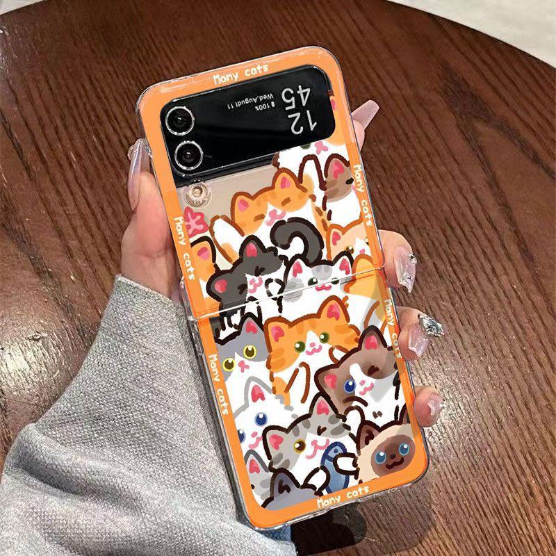 Animal Christmas Cat Phone Case For Samsung Galaxy Z Flip 6 ZFlip5 5G Transaprent Clear Cover For Samsung ZFlip4 Z Flip 3 Fundas