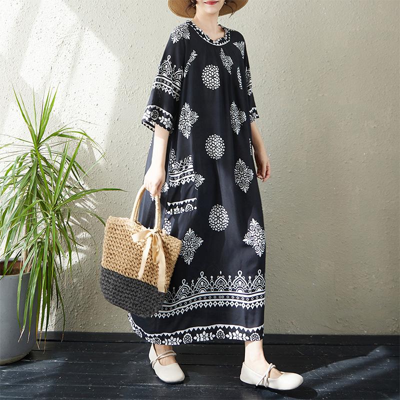 DIMANAF 2026 Donna Taglie Forti Estate Spiaggia Signora Abito Lungo Ampio Oversize Maxi Stampa Floreale Vestito Estivo Abbigliamento