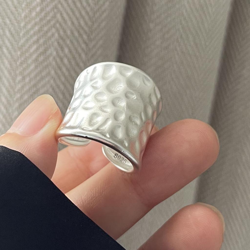 925 Sterling Silver Rings For Women Geometric Fine Jewelry Finger Adjustable Simple Dots Wide Ring For Party Birthday Gift