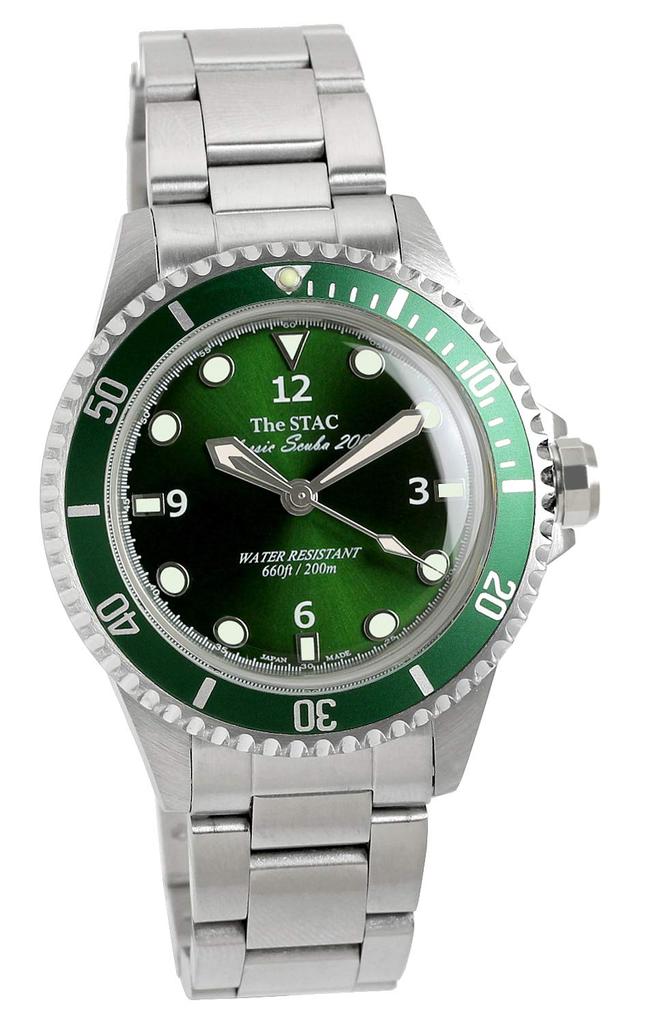 The STAC Made in Japan Classic Watch Deep Green Sweep Second Watch 38mm Classic Scuba 200 [The Stack] Diver's Men's Women's