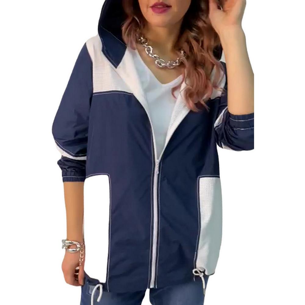 Fierte Damski płaszcz typu trench w dużych rozmiarach Lm16050 z kapturem i zamkiem błyskawicznym