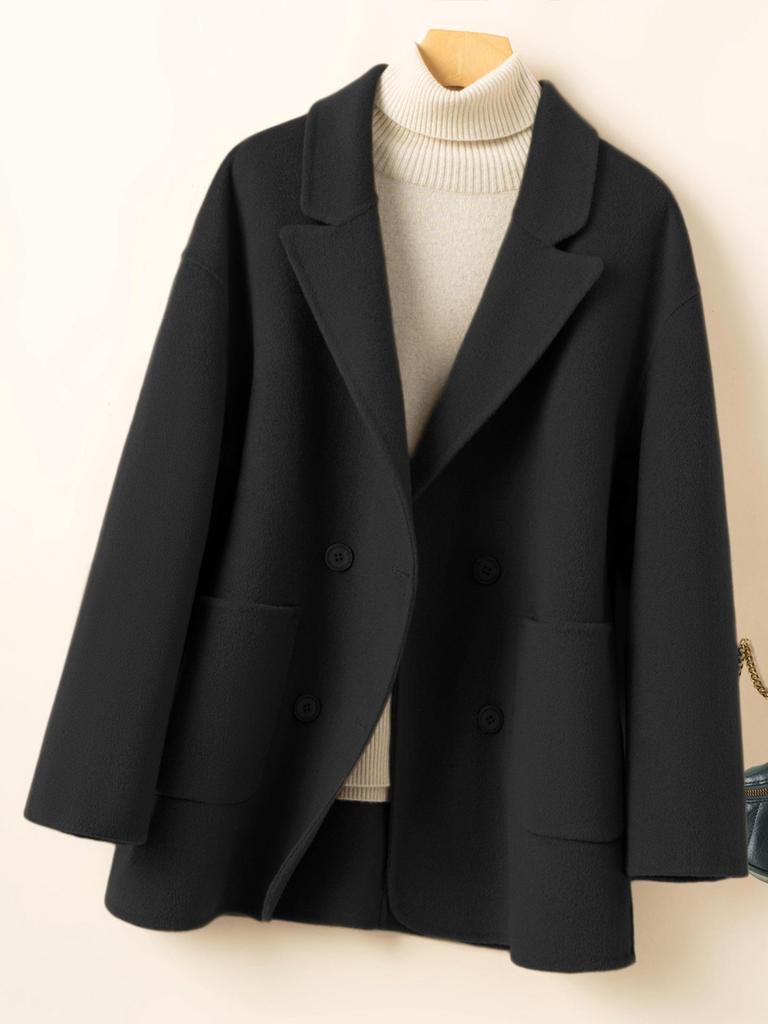 Women's 100% Wool Double-Faced Cashmere Mid-Length Coat - Versatile, High-End Suit Jacket for Petite Sizes