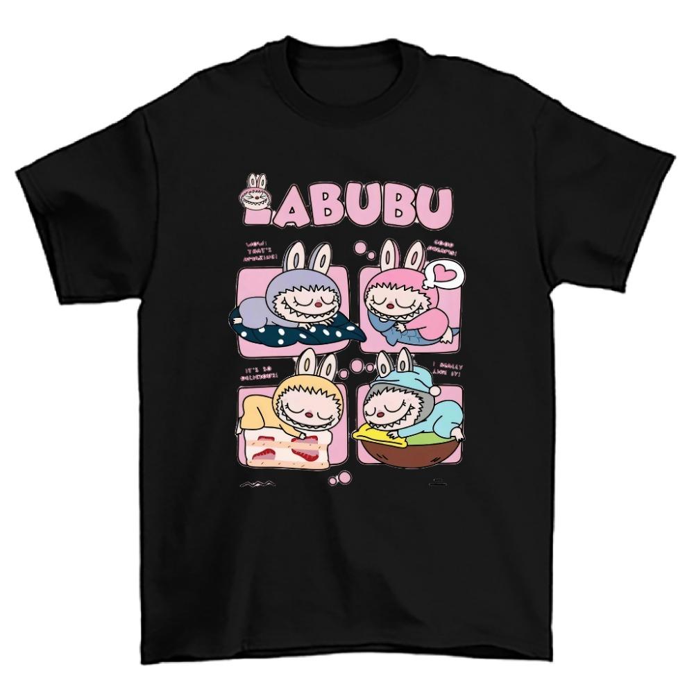 2025 New LABUBU Girl Short-sleeved, Cute Girl Children's T-shirt, 3D Printed Pattern Children's Top, Beautiful Casual Round Neck Clothing
