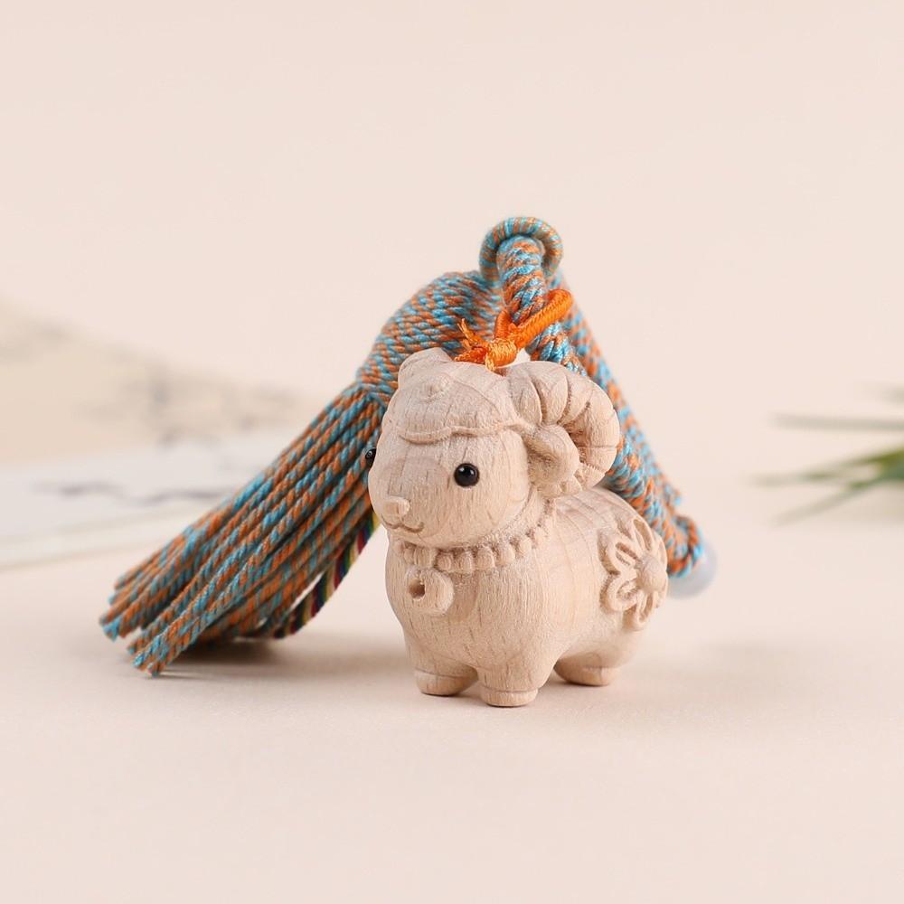 Alpaca Sheep Lamb Wooden Lamb Keyring Multi-Color Tassel Alpaca Bag Charm Unisex