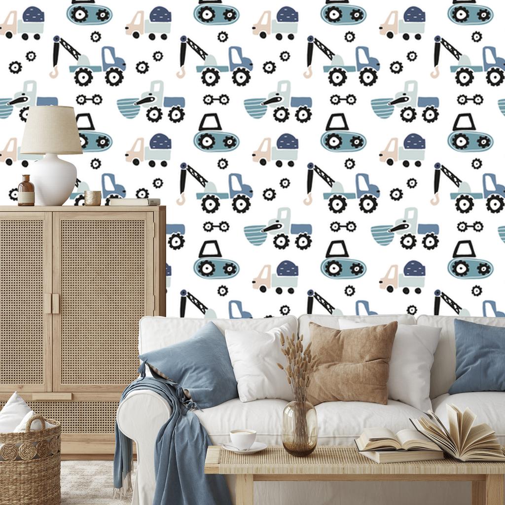 Wallpaper Machines on a light background for the living room and bedroom 50x1000