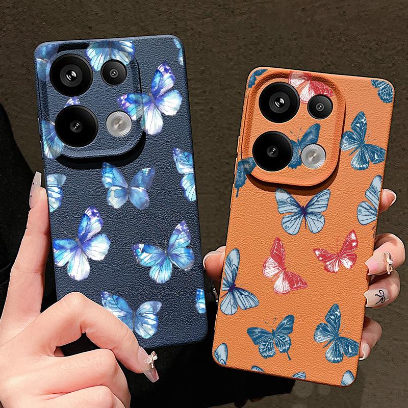Color Butterfly Pattern Silicone Soft Case for Xiaomi 13t Poco X6 M6 Pro Redmi Note 14 13 12 11 10 Pro Shockproof Leather Texture Plain Color Cover