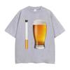 Lustiges Meme T-Shirt Zigarette und Bier Humor Witz Druck T-Shirt Herren Damen Mode Übergroß Baumwolle Lässig Kurzarm Streetwear