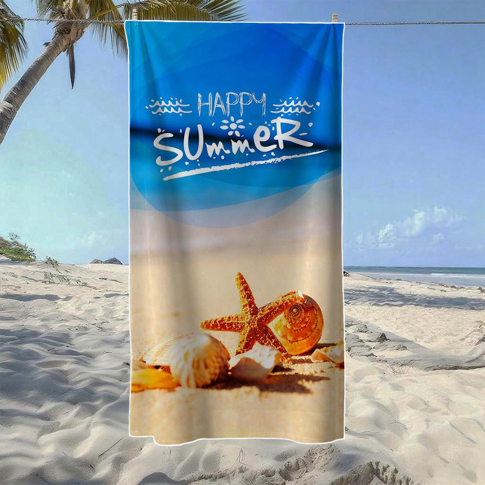 

Summer Beach Quote & Coastal Seascape Beach Towel, Soft Durable Quick-Drying, Ideal For Summer Beach, Swimming & Camping W40*H60(CM)