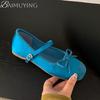 Bow Women Flat Sandals Square Toe Marie Janes Shoes Woman Summer Loafers 2025 Trend Soft Sole Elegant Dress Comfort Zapatillas