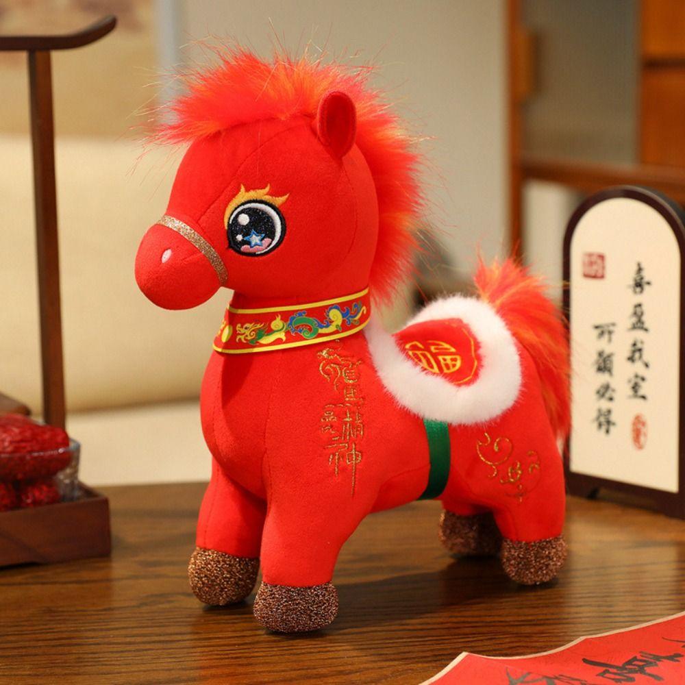 PP Cotton Plush Horse Plush Doll Chinese Style Chinese Stuffed Horse Doll  Festive Decor