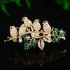 Chinese Magpie & Flowers Zircon Brooch – Exquisite Cheongsam Accessory