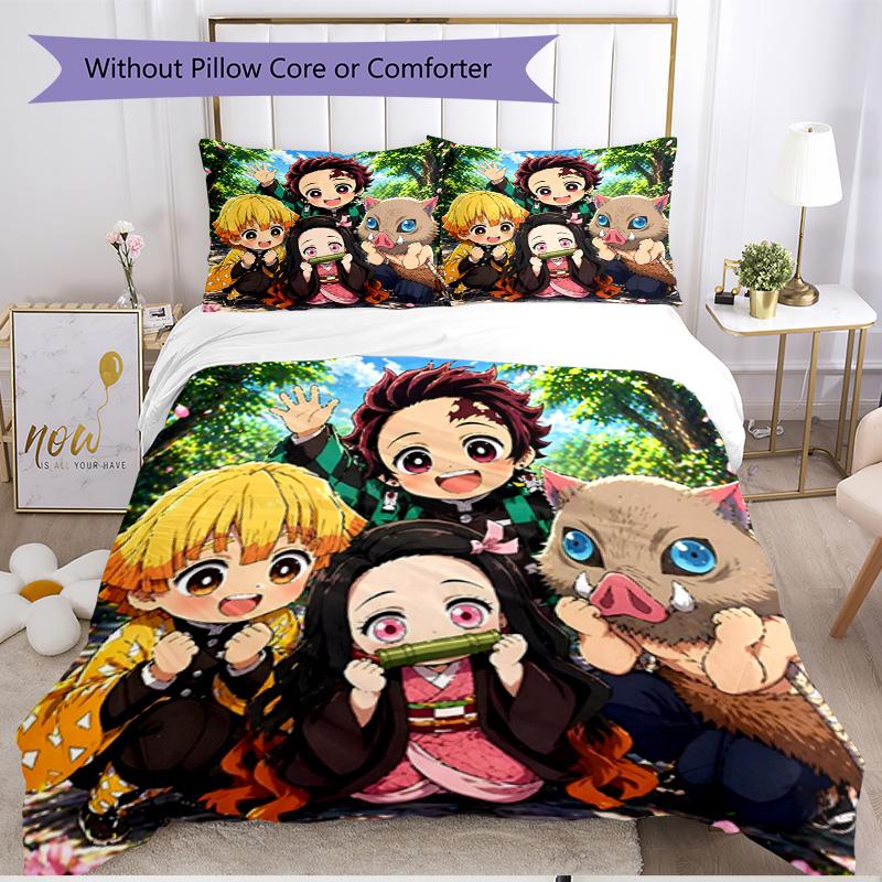 3pcs Duvet Cover Set (1*Duvet Cover + 2*Pillowcase, Without Core), Demon Slayer Print Soft All‑Season Bedding Set, Home Bedroom Decor Gift