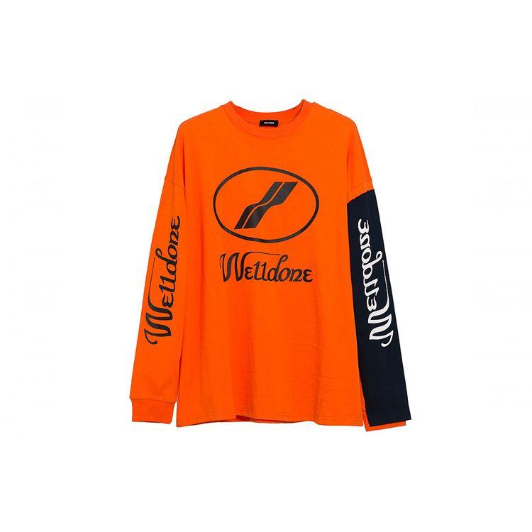 WE11DONE Logo Patchwork Streetwear T-Shirt Unisex Tops Orange WD-TP7-20-083-U-OR