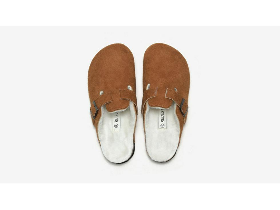 RUIZUSTOCK Winter Cork Slippers: Warm Velvet & Cotton Sandals for Men and Women, Frosted for Outdoor Wear