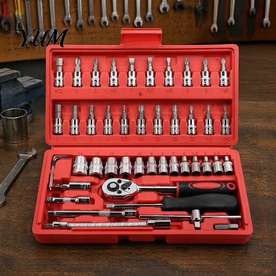 Professional Mechanic Tools Socket Wrench Set, Cr-V Steel Alloy Ratchet/Hex Multi-Bit Tool Ratchet Kit with Portable Storage Case for Home Maintenance