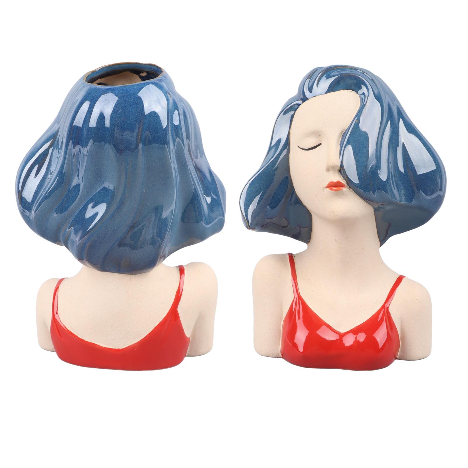 

Girl Face Vase Modern Decorative Sculpture Ceramic Head Flower Vase for Living Room Bedroom