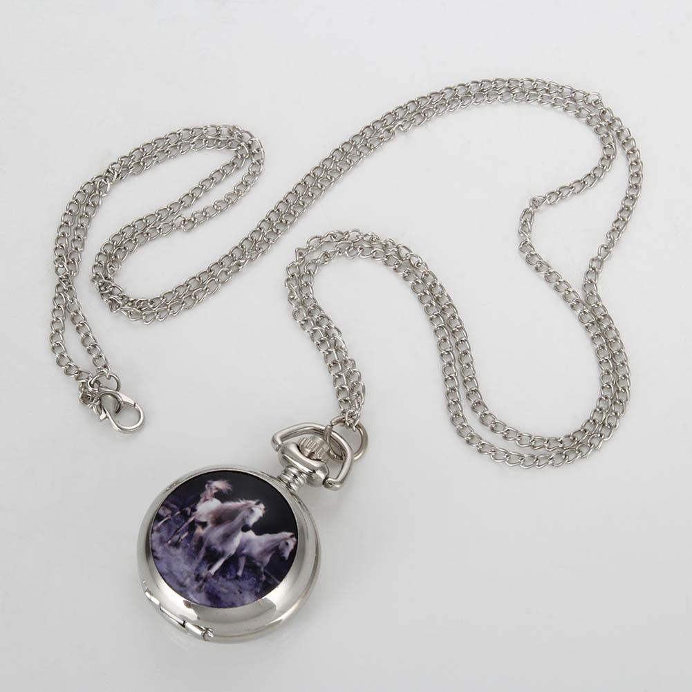 Fashion Vintage Colored Decorative Horse Pocket Watch On Chain Vintage Watches Quartz Necklace Pendant Clock Gifts For Women