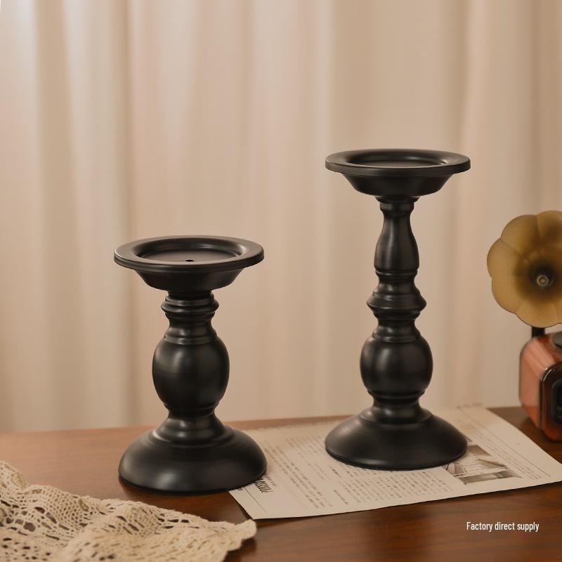 Black Roman Column Candlestick Ornament for Bedroom Table Decor