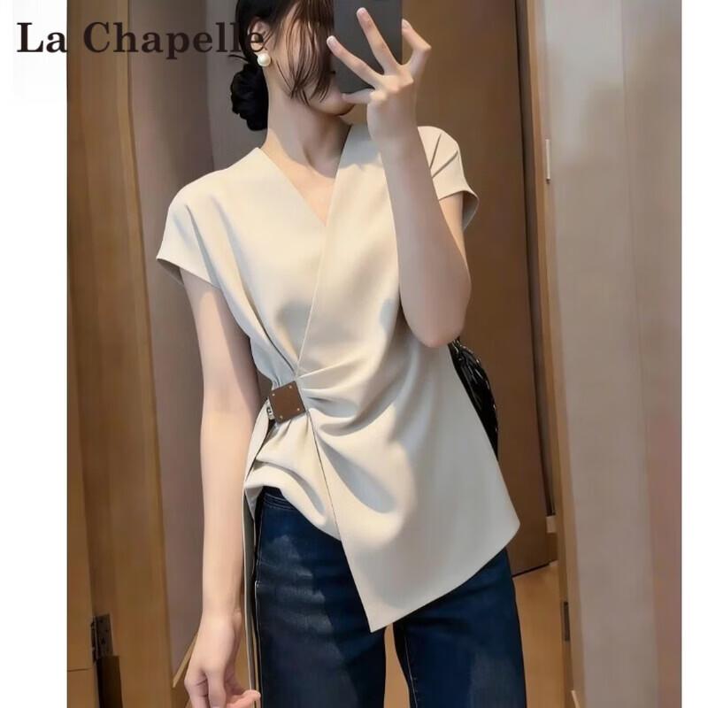 La Chapelle Women s Korean Style Tie-Waist Short Sleeve T-Shirt M белый