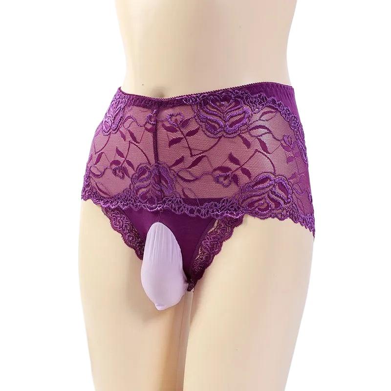Large Size Lace Embroidery Sissy Lingerie Japanese Sexy Men Open Closed Penis Sheath Panties Mesh Tranparent Bulge Pouch Briefs