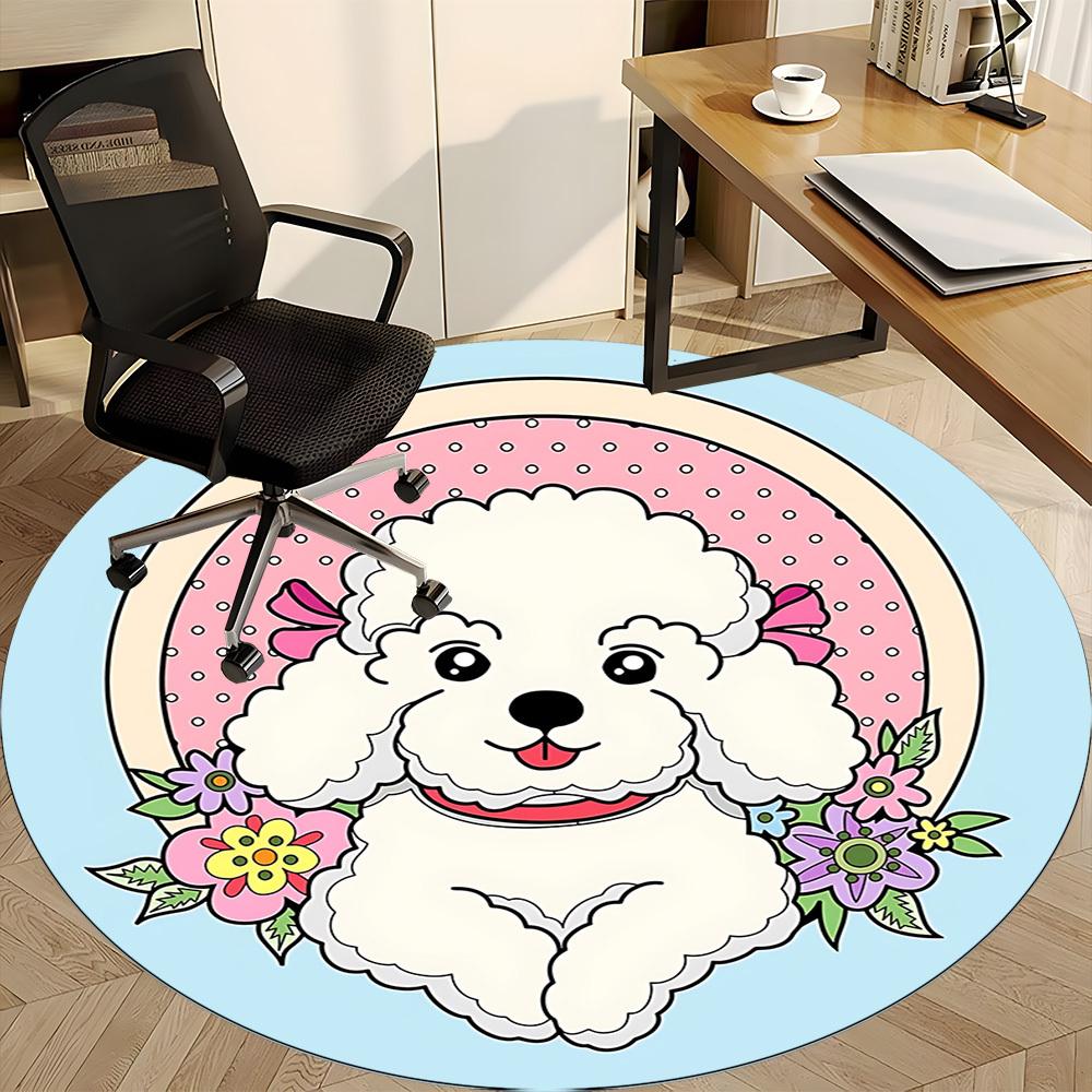 1 szt. Okrągły dywan Poodle Flowers do biura, Dywan do biura, do gier, Lekka okrągła mata podłogowa yy260205098