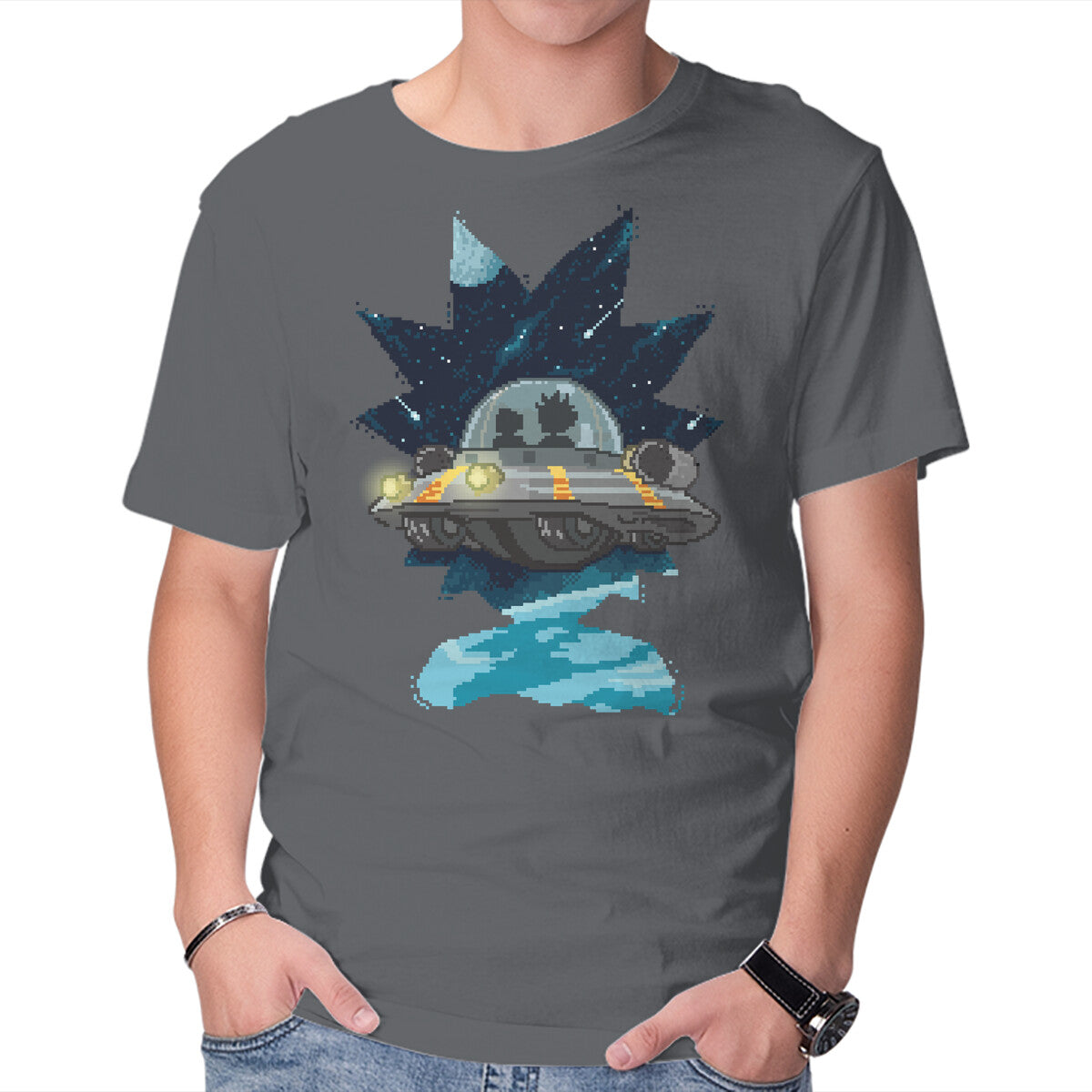 Unisex Crew Neck T-Shirt Pixel Rick Graphic Short Sleeve Casual Tee XS