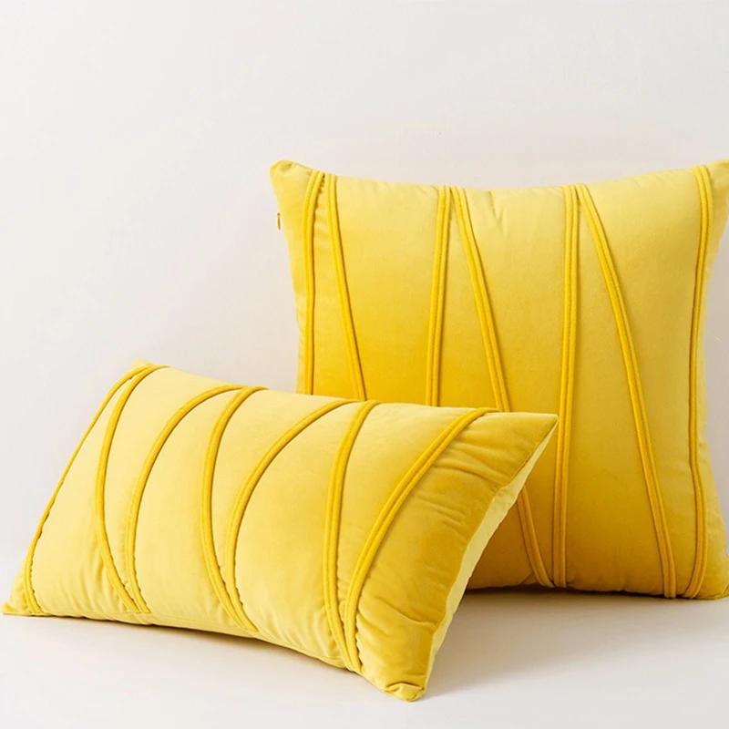 

1 шт., скандинавская бархатная подушка, компрессионная веревка, полосатая компрессионная полоса, чехол для подушки и европейская диванная подушка, домашний декор 45x45cm 1pc cover жёлтый