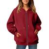 Women's Casual Fashion Solid Color Long Sleeved Pocket Zipper Hooded Drawstring Sweatshirt Jacket
