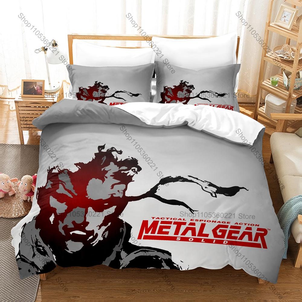 Cool Metal Gear Solid Solid Snake Duvet Cover + 2 Pillowcases Camo Solid Snake Tactical Graphic 3Pcs Zipper Quilt Cover Retro St