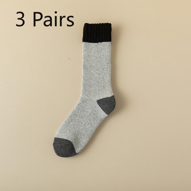 3 Pairs of Men's Autumn and Winter Wool Ring Thick Warm Matching Color Extended Stockings