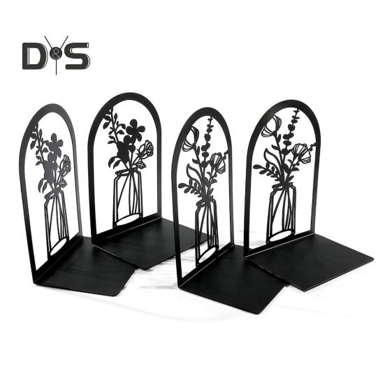 2ks Knihovna Konce knih Dutý květinový vyřezávaný vzor Vázy zarážky na knihy Design ve tvaru L Protiskluzový držák na knihy