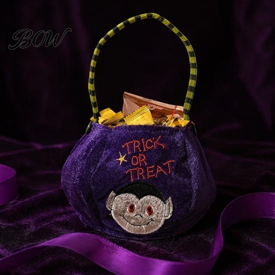 Festival Candy Pouches Halloween Trick or Treat Pumpkin Bucket, Reusable Velvet Bag, Durable Storage Bags Snack Tote Bag with Handle for Party Favors
