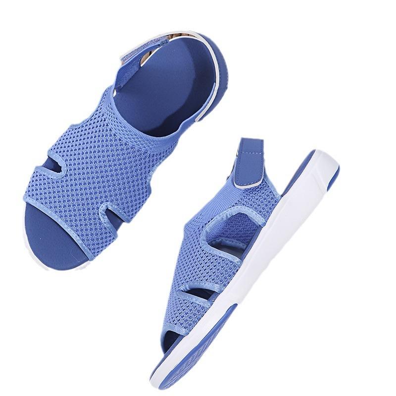 Sommer Neue Damen Sandalen Große Größe Atmungsaktiv Elastisch Flacher Boden Lässige Damenschuhe
