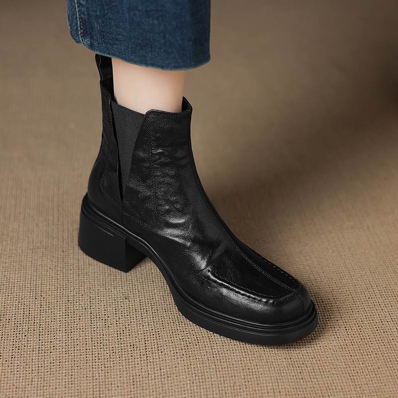 Krazing Pot Sheepskin Round Toe Thick Heels Chelsea Boots Size 42 High Quality Women Keep Warm Ankle Boots