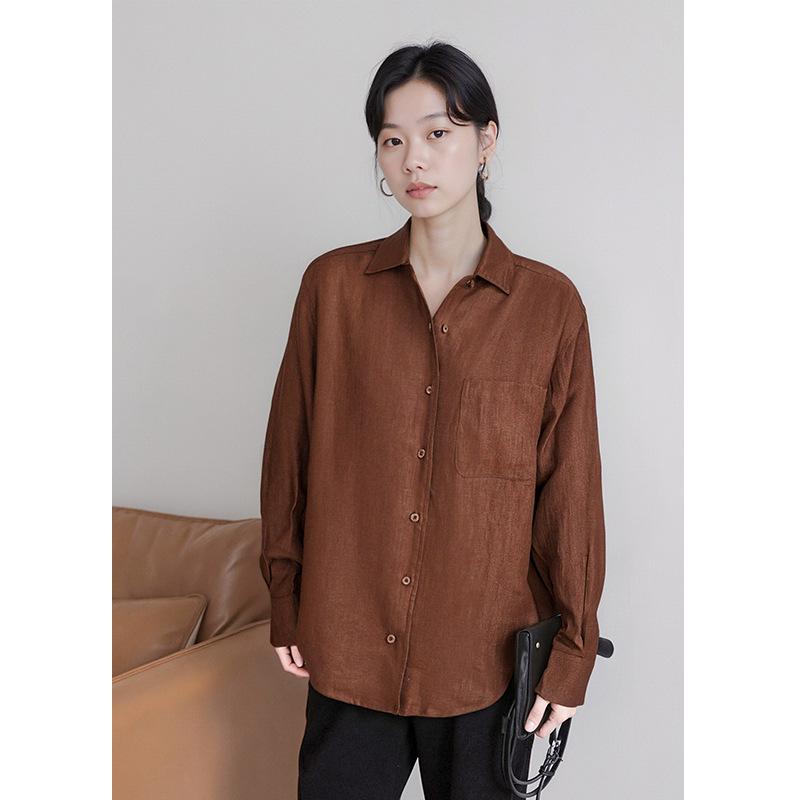 Women's 2025 Fall/Winter Long Sleeve Linen Shirt - Elegant Commuter Layering Top